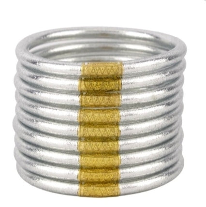 SILVER ALL WEATHER BANGLES® (AWB®) - SERENITY PRAYERPULSERA SET- 9-PLATEADA